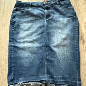 Classic Blue Denim Pencil Skirt Y2K Distressed